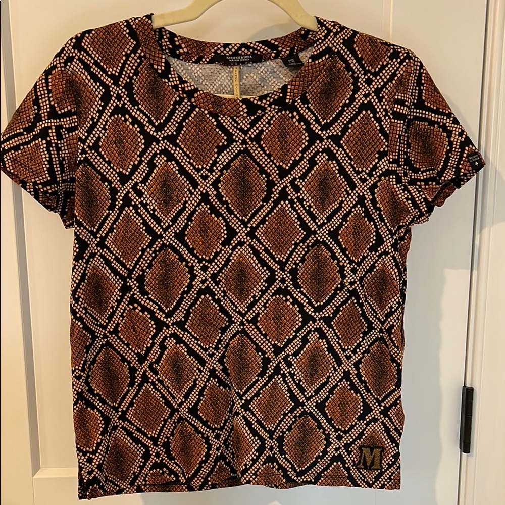 Scotch & Soda Black and Brown Snake Print Tee